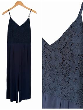 Navy Lace Bodice Wide-Leg Jumpsuit Sz L